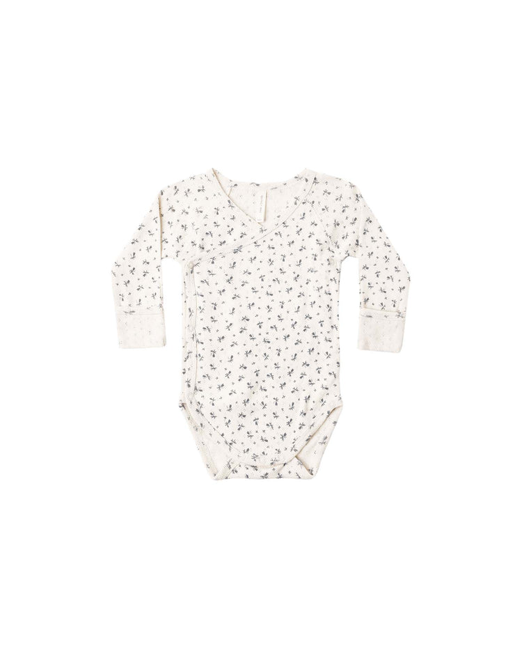 quincy mae side snap bodysuit in blue ditsy baby Little