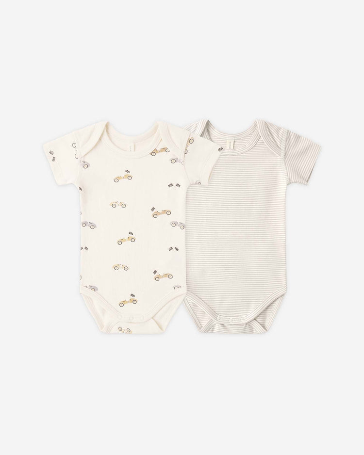 quincy mae short sleeve bodysuit pack in race car + oat micro stripe baby Little