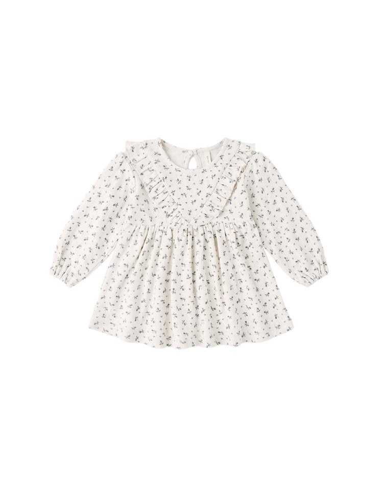 quincy mae long sleeve ruffle v dress in blue ditsy baby Little