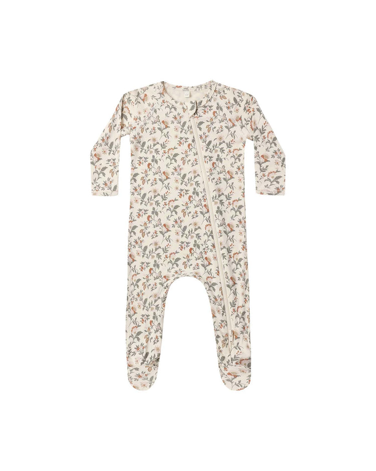 bamboo zip footie in holiday floral
