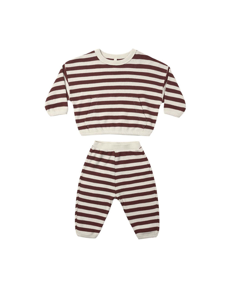 quincy mae waffle slouch set in black cherry stripe baby Little