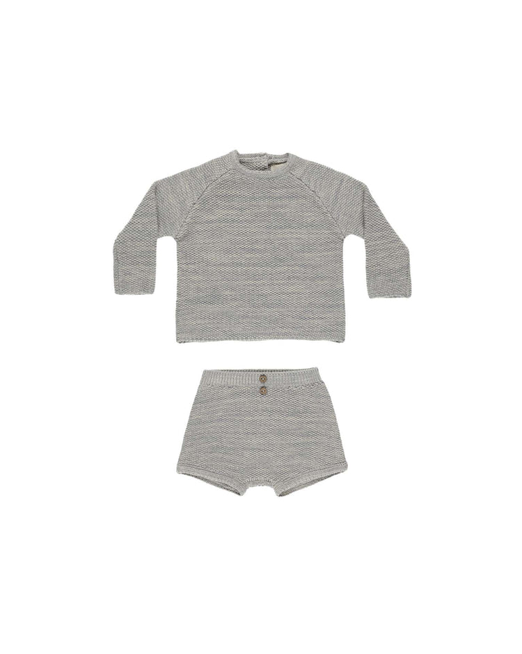 summer knit set in heathered blue