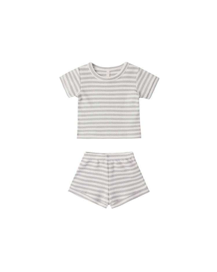 quincy mae waffle shortie set in sage stripe baby Little