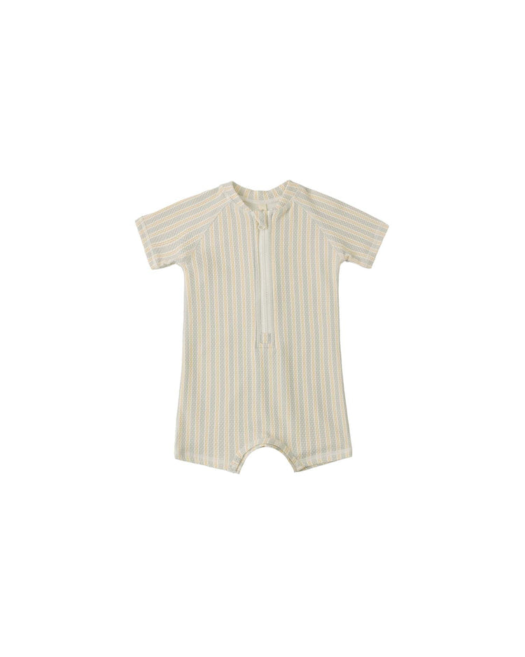 quincy mae zip rashguard one - piece in blue + butterscotch stripe baby Little