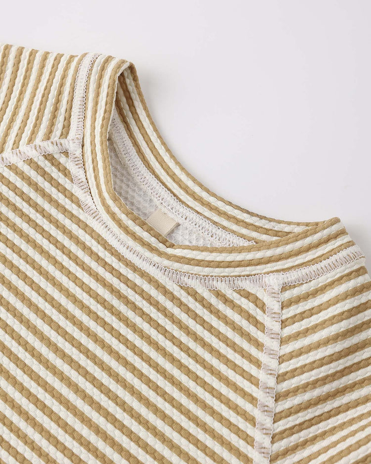 quincy mae finn rashguard + short set in honey stripe small baby Little