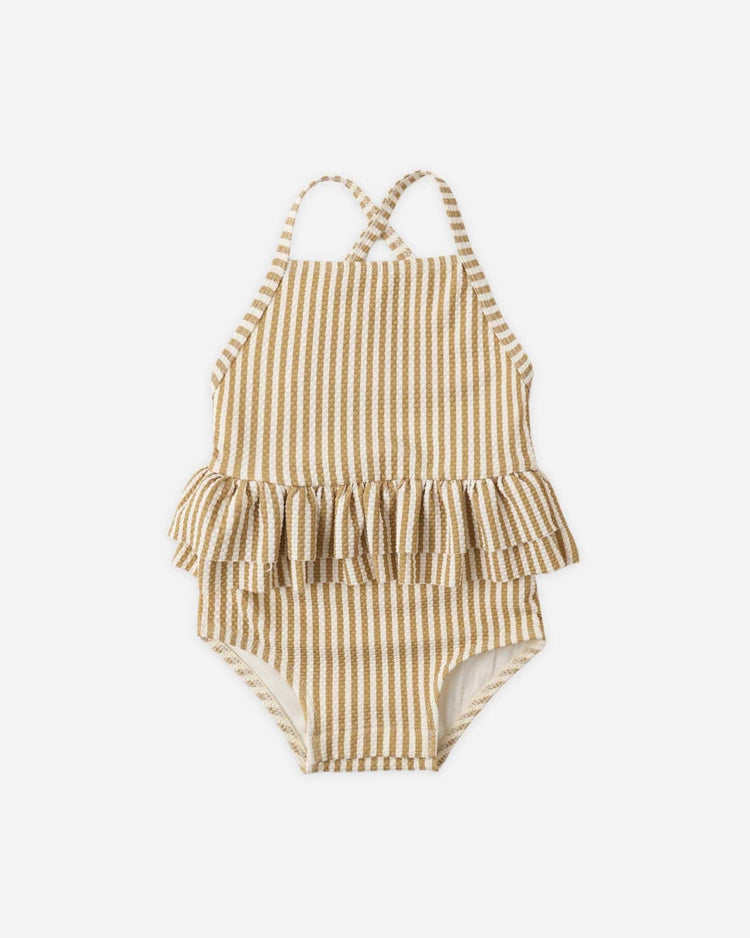 quincy mae ruffled one - piece swimsuit in honey stripe small baby Little