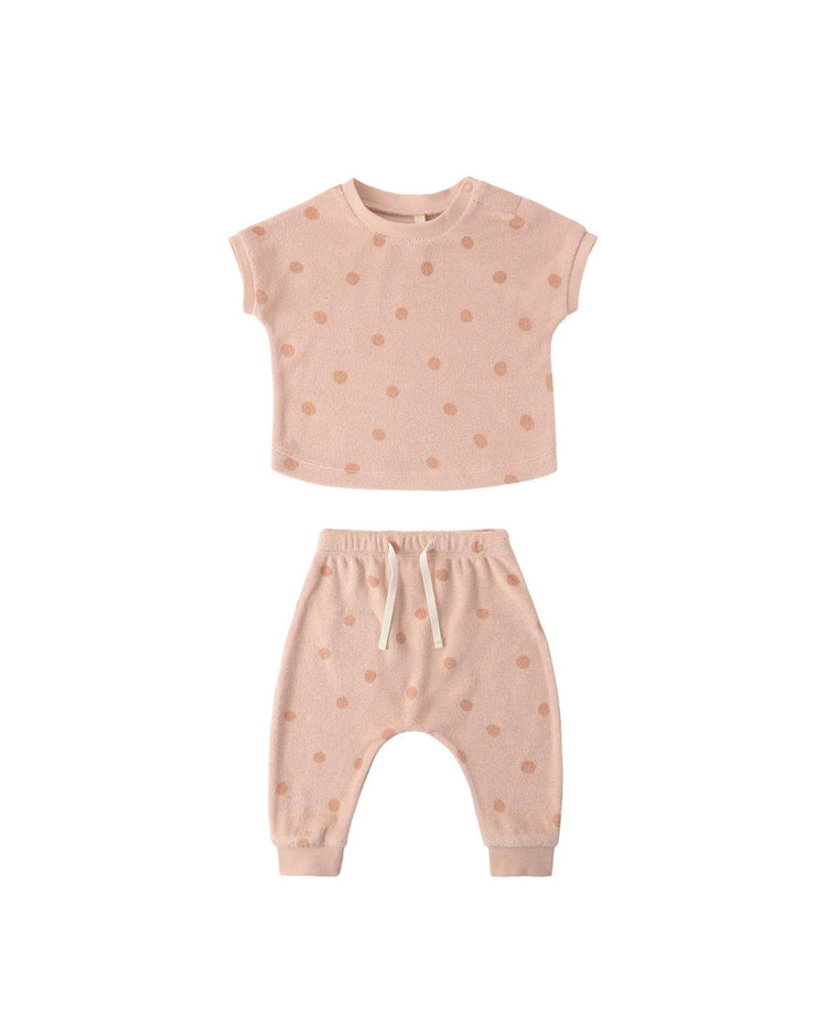 quincy mae terry tee + pant set in polka dot baby Little