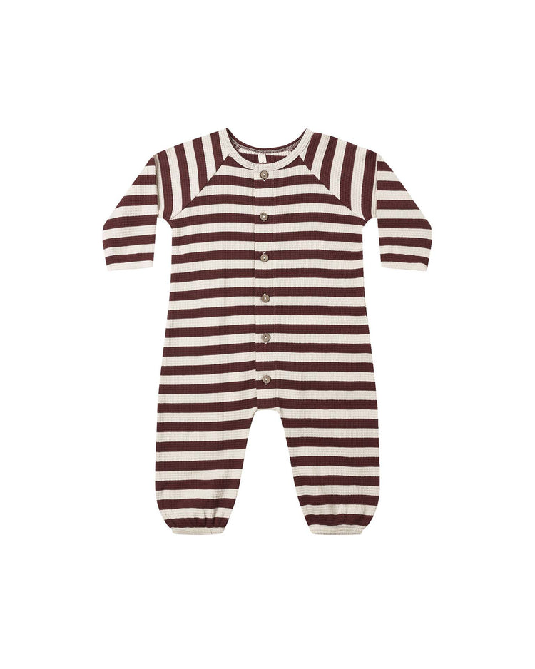 quincy mae waffle long sleeve jumpsuit in black cherry stripe baby Little