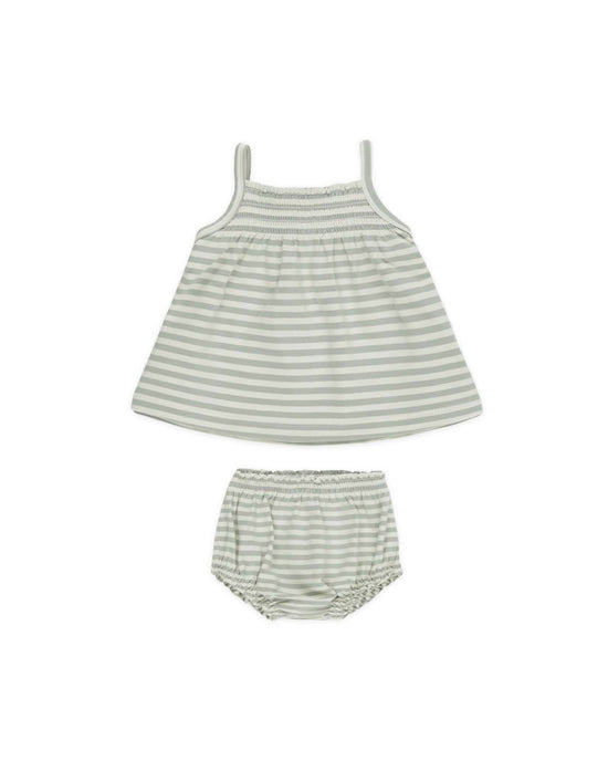 smocked tank + bloomer set in sage stripe