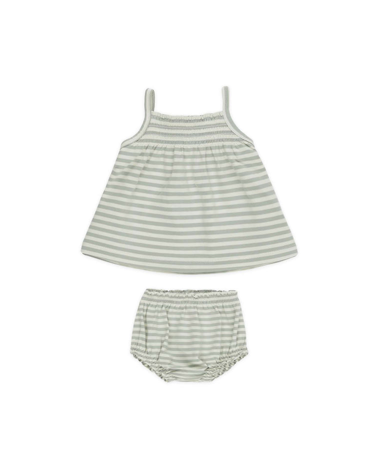 smocked tank + bloomer set in sage stripe