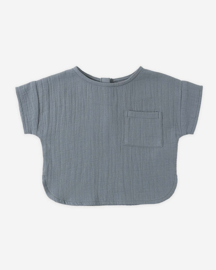 quincy mae woven boxy top in ocean baby Little