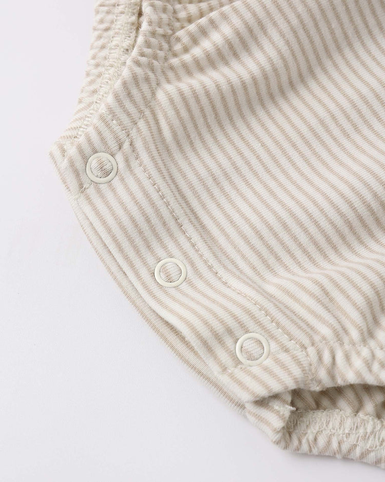 quincy mae smocked ruffle sleeve romper in oat micro stripe baby Little