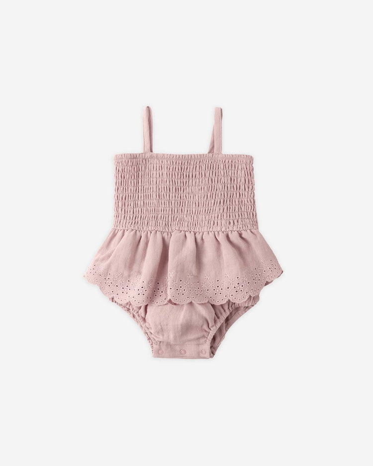quincy mae smocked skirted romper in mauve baby Little