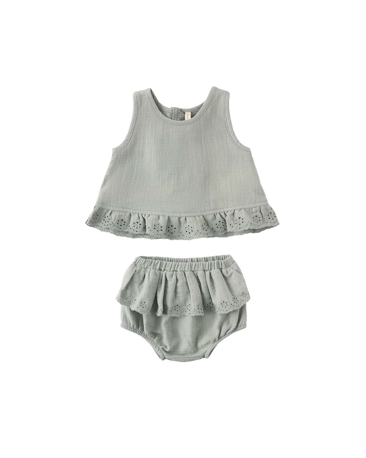 quincy mae ruffled tulip top + bloomer set in sage baby Little