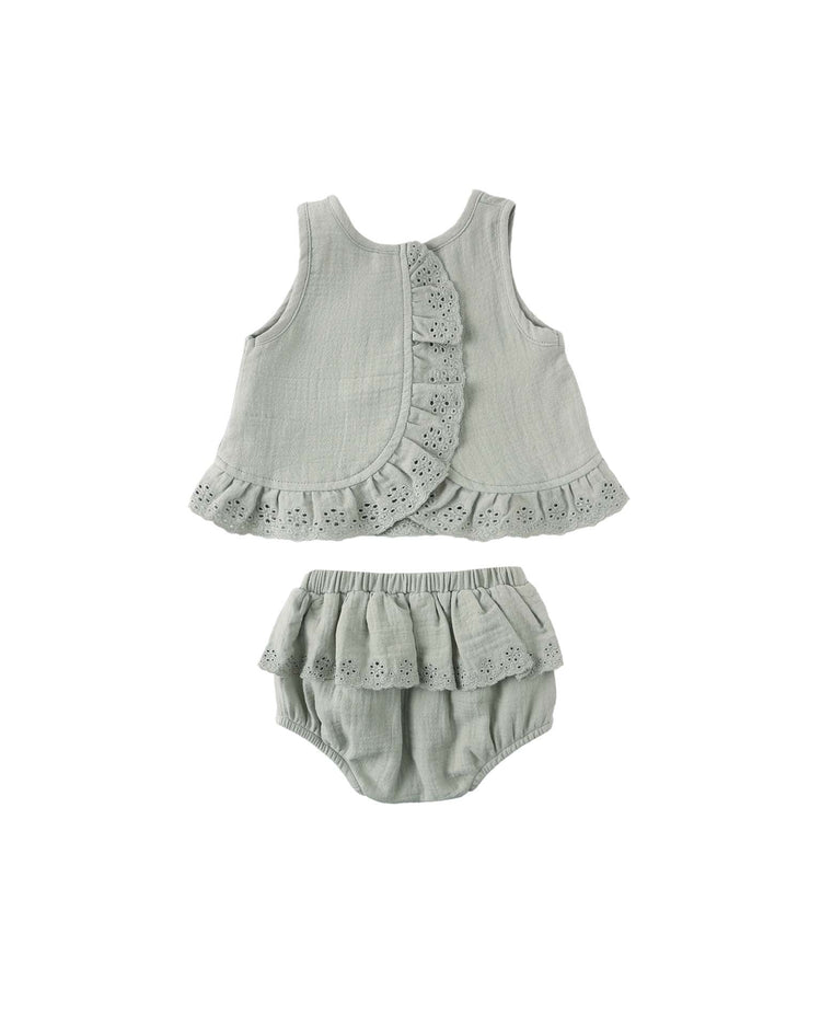 quincy mae ruffled tulip top + bloomer set in sage baby Little