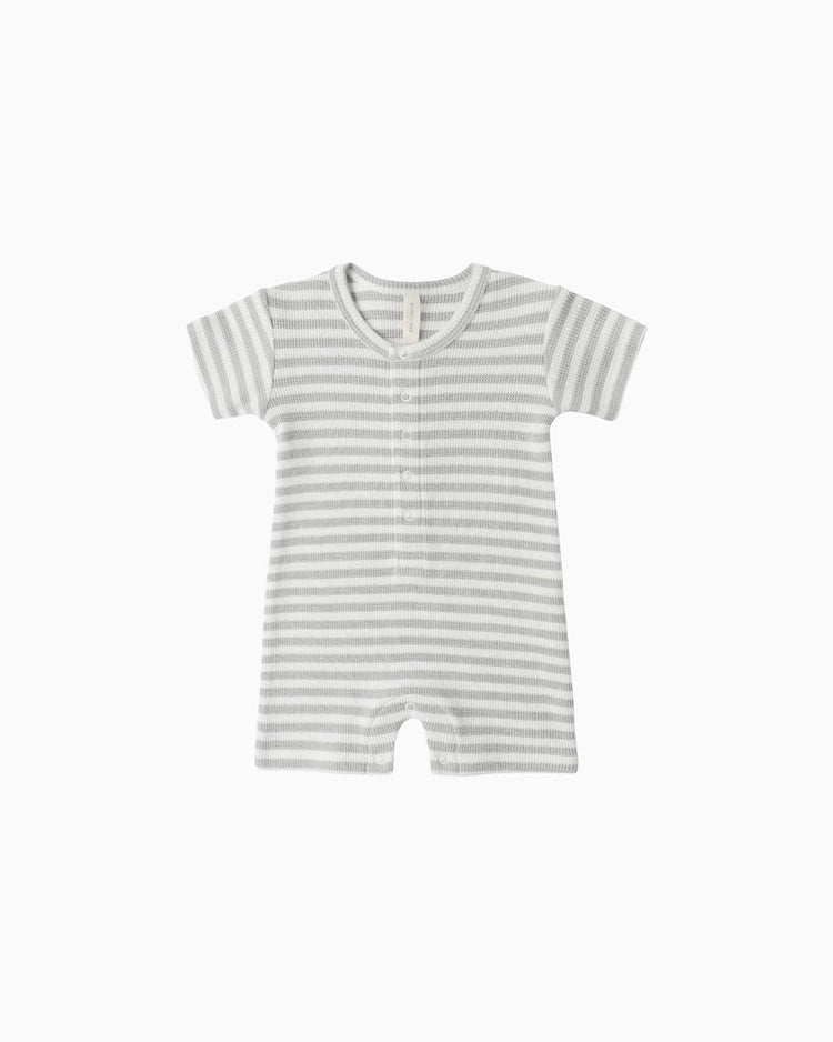 quincy mae waffle snap romper in sage stripe baby Little