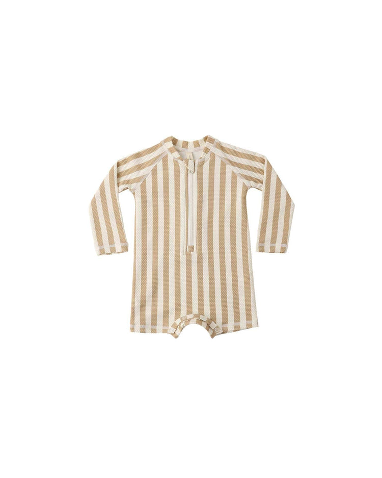 quincy mae long sleeve one - piece rashguard in retro latte stripe baby Little