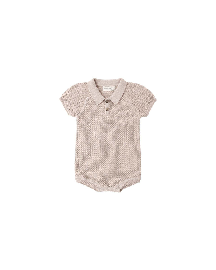 quincy mae knit polo romper in heathered latte baby Little