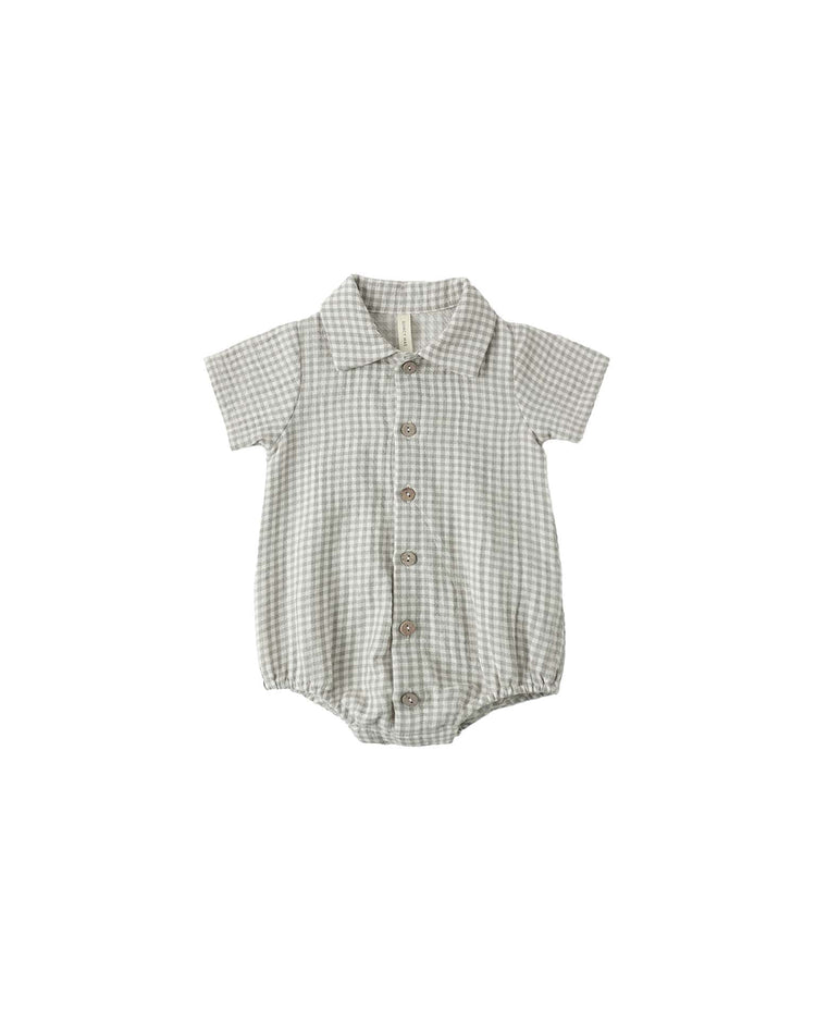 Little quincy mae baby matteo romper in sage gingham