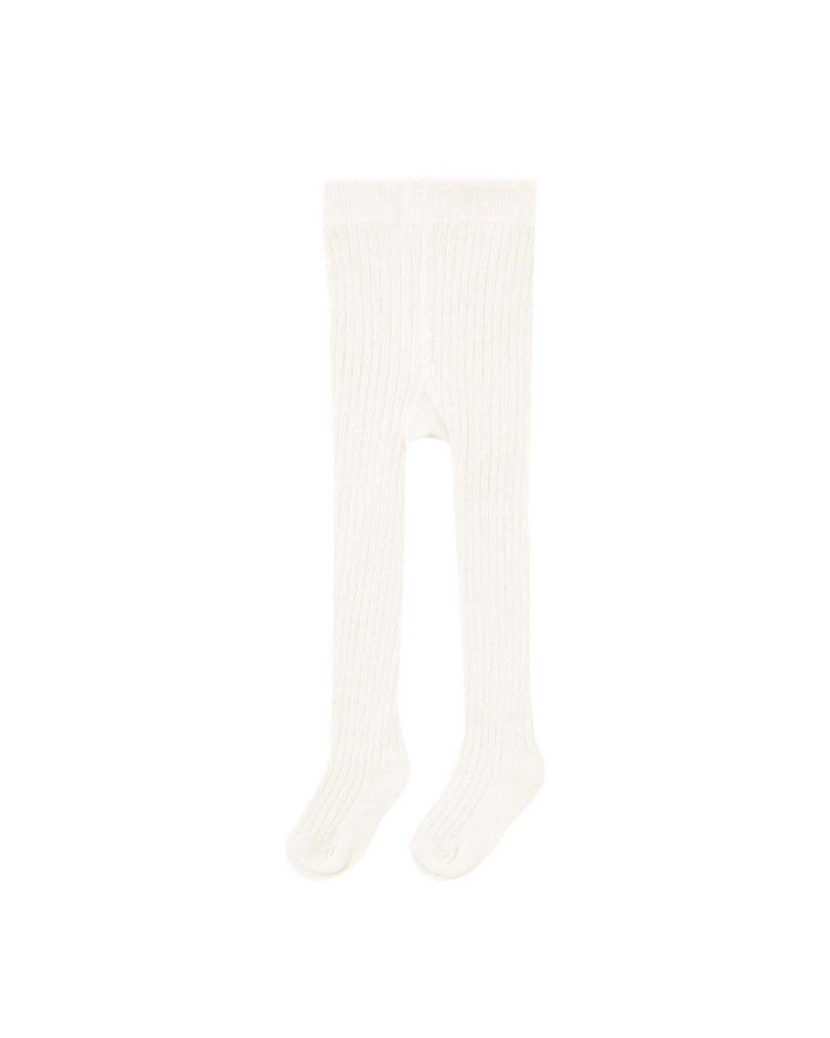 Tights in natural by quincy mae—crafted from soft organic cotton, these children's rib knit footed tights are laid flat on a plain white background.