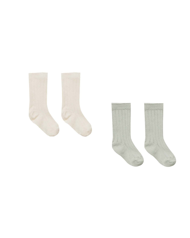 quincy mae sock set in natural + sage baby Little
