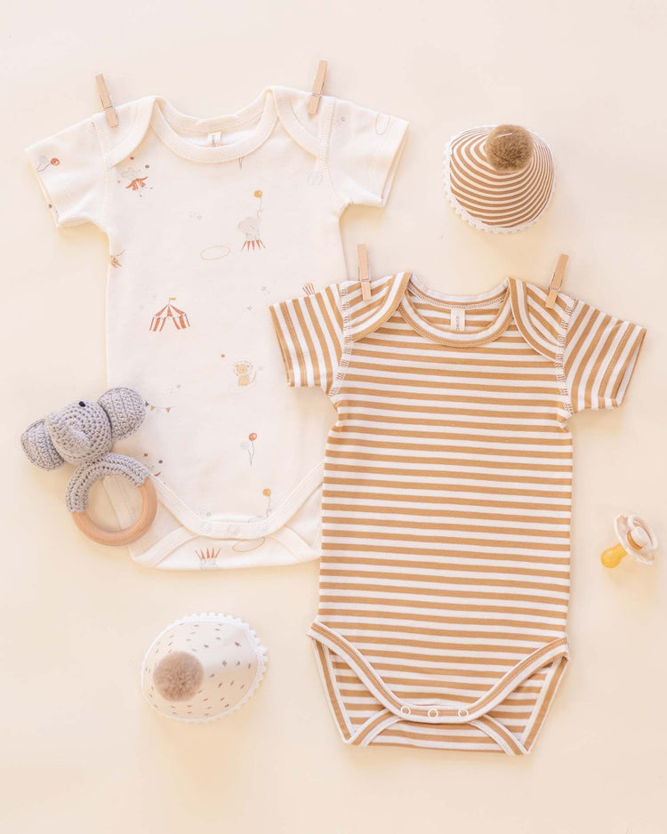 quincy mae short sleeve bodysuit pack in carnival + honey stripe baby Little