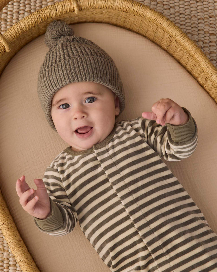 hidden snap footie in spruce stripe