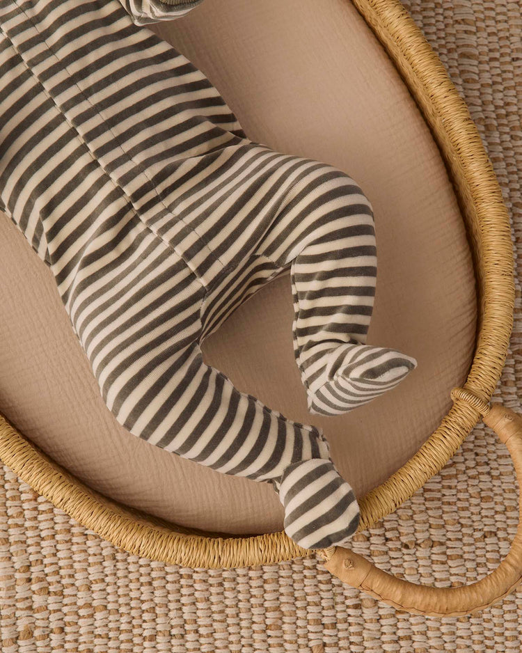hidden snap footie in spruce stripe