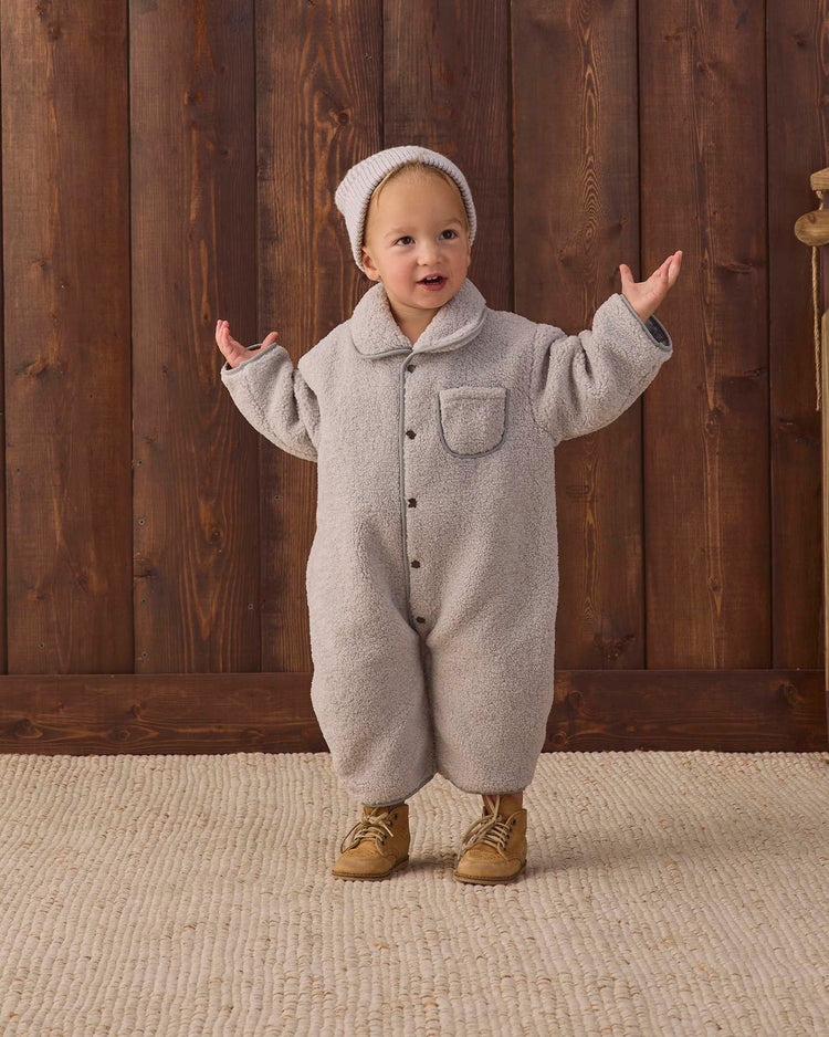 shearling jumpsuit in fog