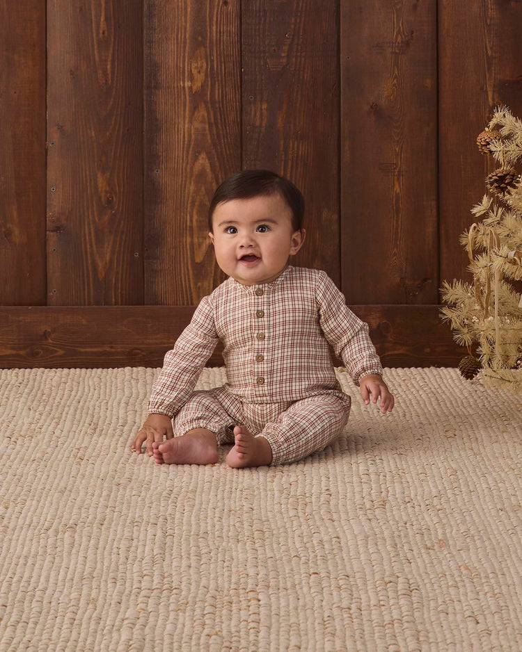 woven jumpsuit in christmas plaid