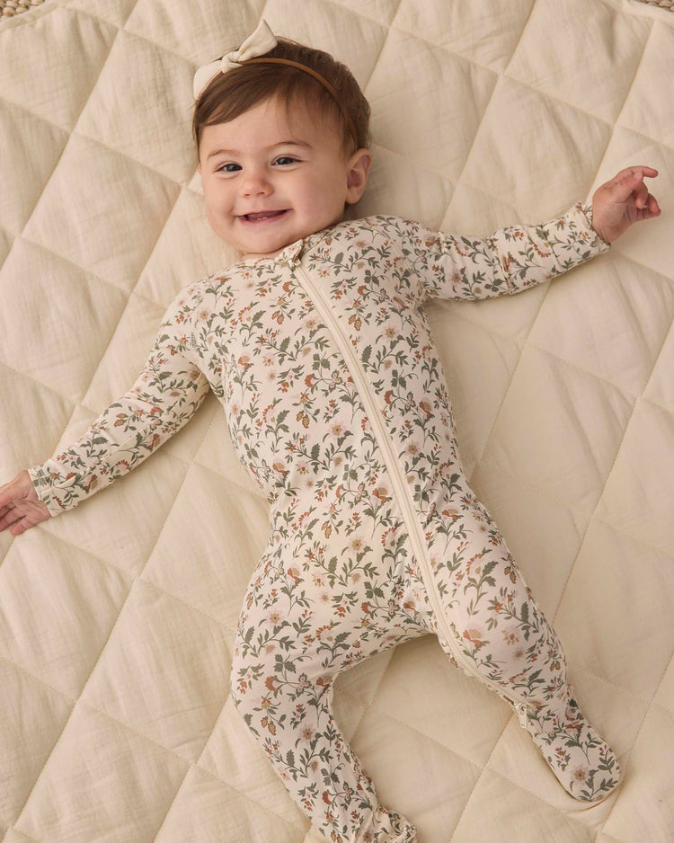 bamboo zip footie in holiday floral
