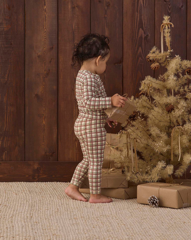 bamboo pajama set in redwood check