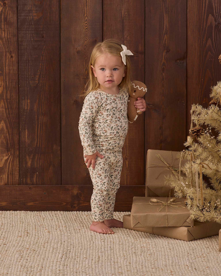 bamboo pajama set in holiday floral