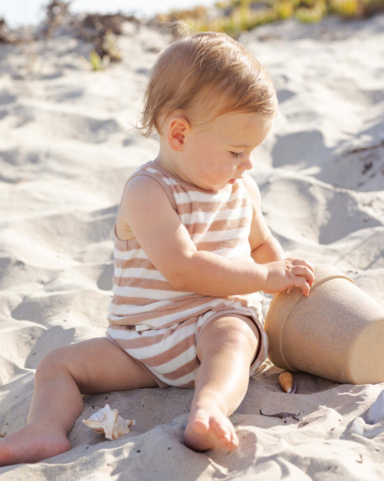 quincy mae terry tank + short set in latte stripe baby Little