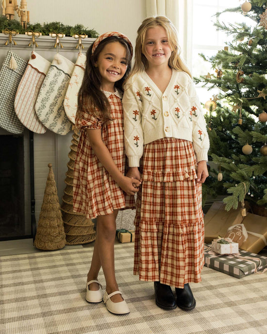 Little rylee + cru kids ruffled midi skirt in red plaid