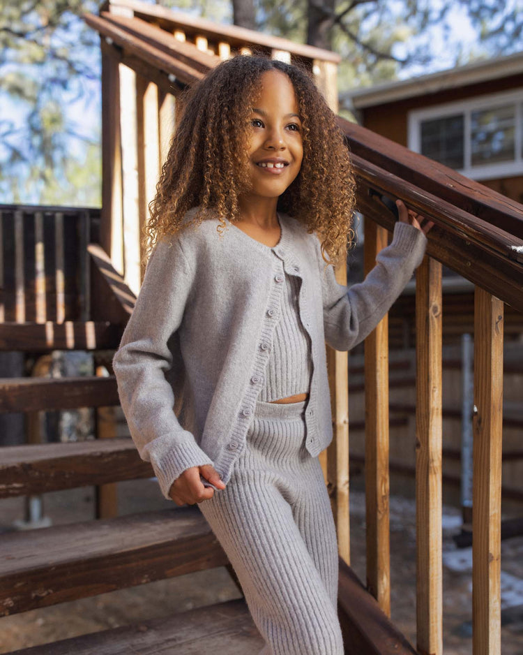 fuzzy knit lounge set in dusty blue