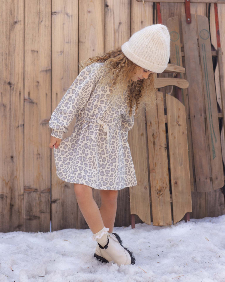 tate dress in blue leopard
