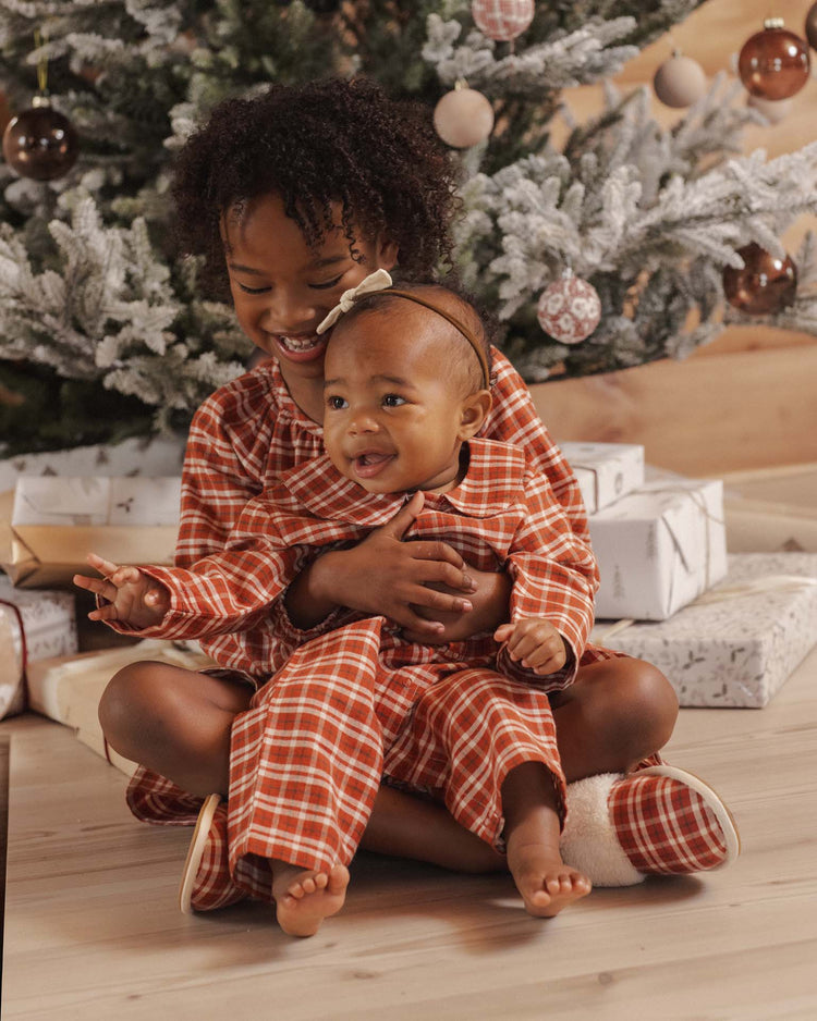 baby pajama romper in ruby plaid
