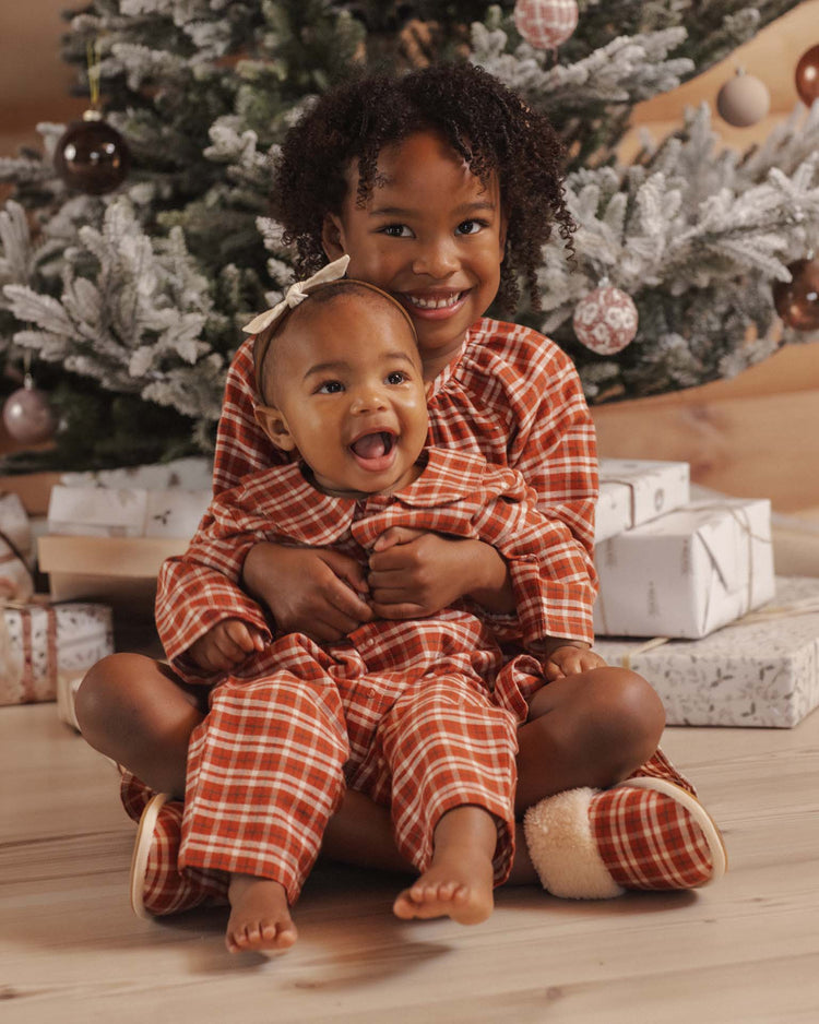 baby pajama romper in ruby plaid