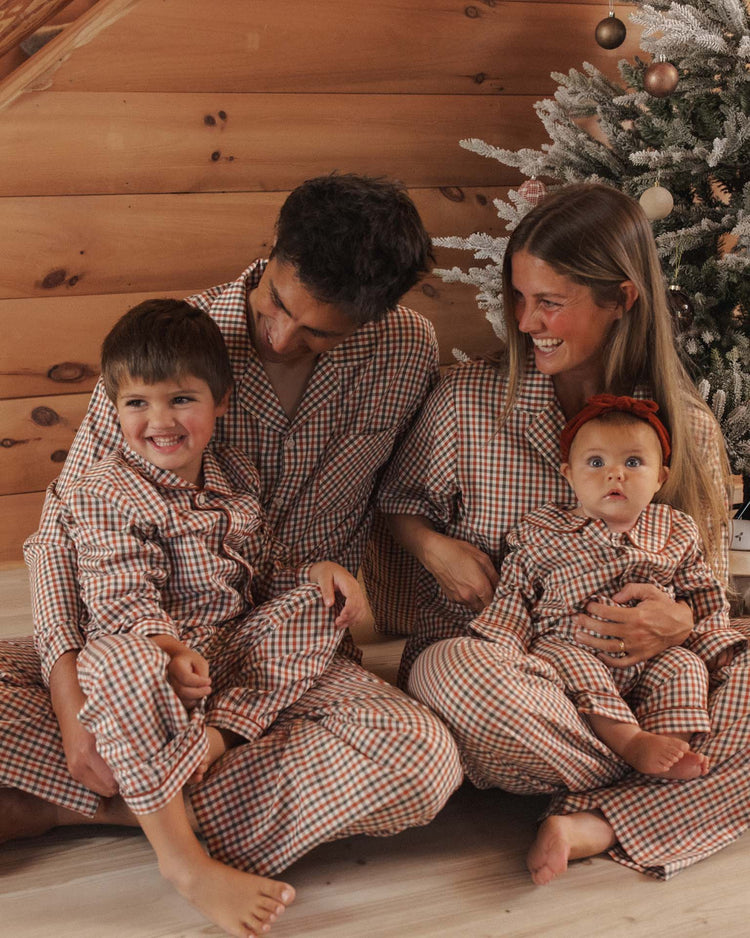 baby pajama romper in holiday gingham