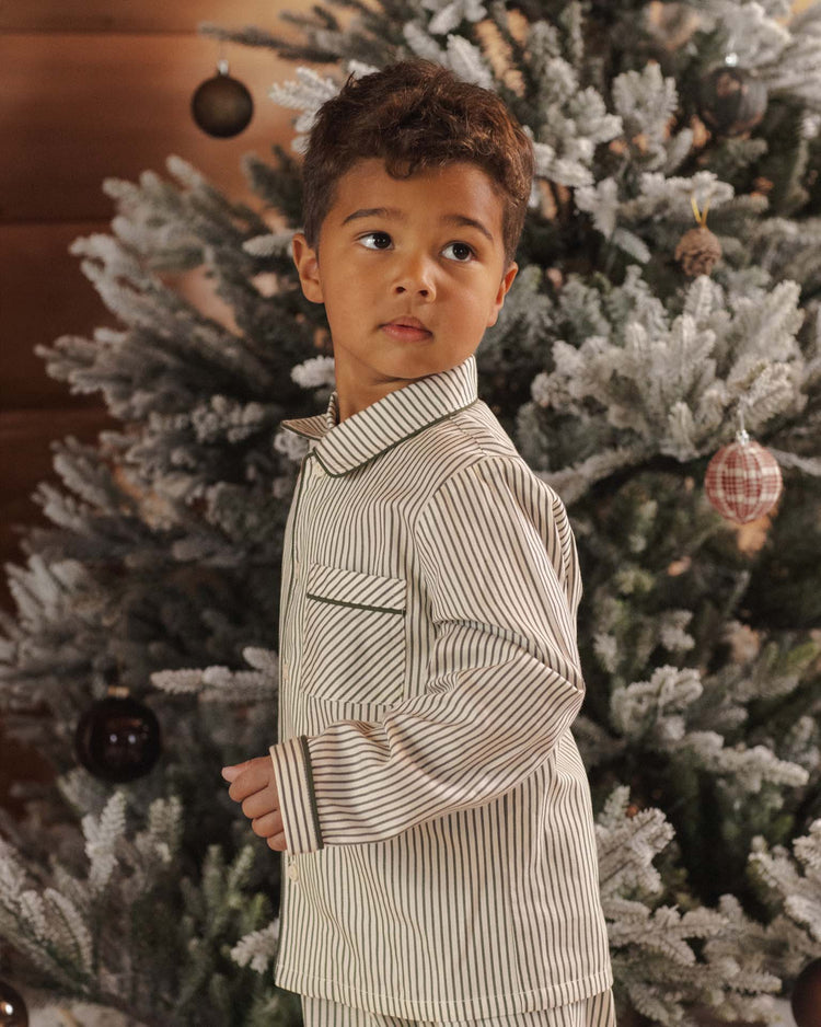 rylee + cru long sleeve pajamas in evergreen stripe kids Little