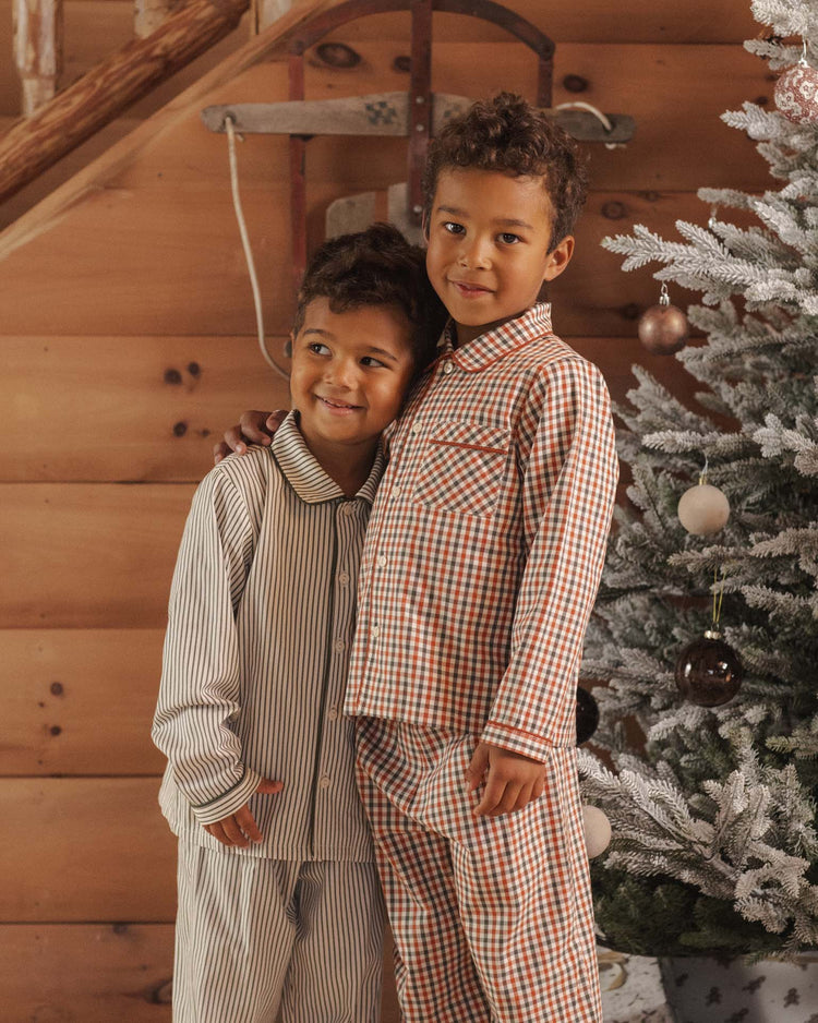 rylee + cru long sleeve pajamas in evergreen stripe kids Little