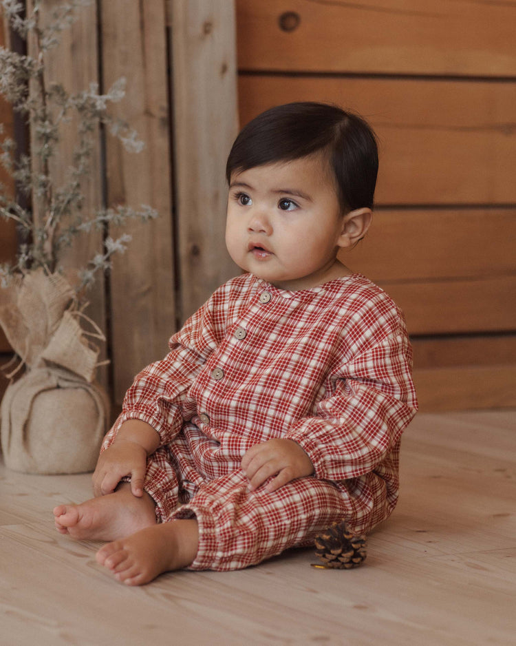 rylee + cru relaxed woven jumpsuit in vintage plaid baby Little