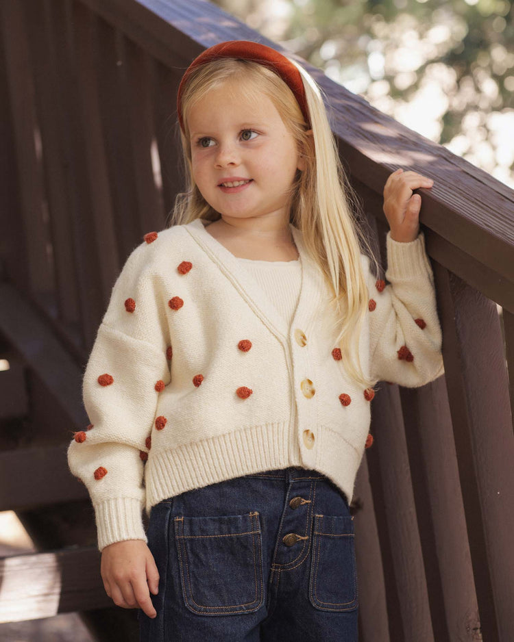 rylee + cru boxy crop cardigan in ruby bobble kids Little