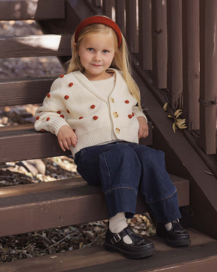 rylee + cru boxy crop cardigan in ruby bobble kids Little