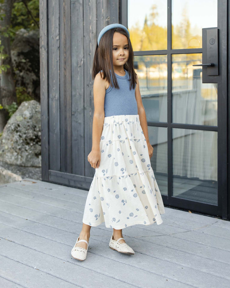 rylee + cru tiered midi skirt in seashells kids Little