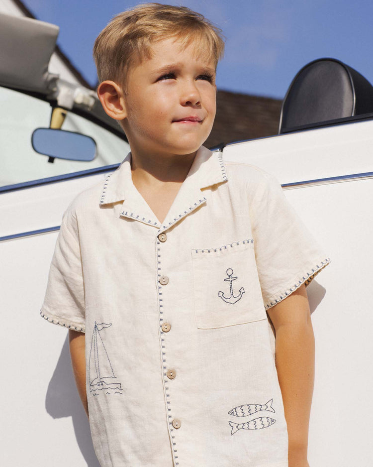 rylee + cru lapel collar shirt in sailor kids Little