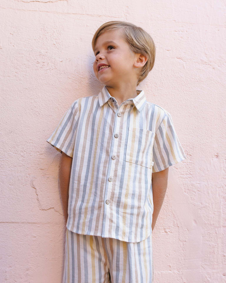 rylee + cru collared short sleeve shirt in valencia stripe kids Little