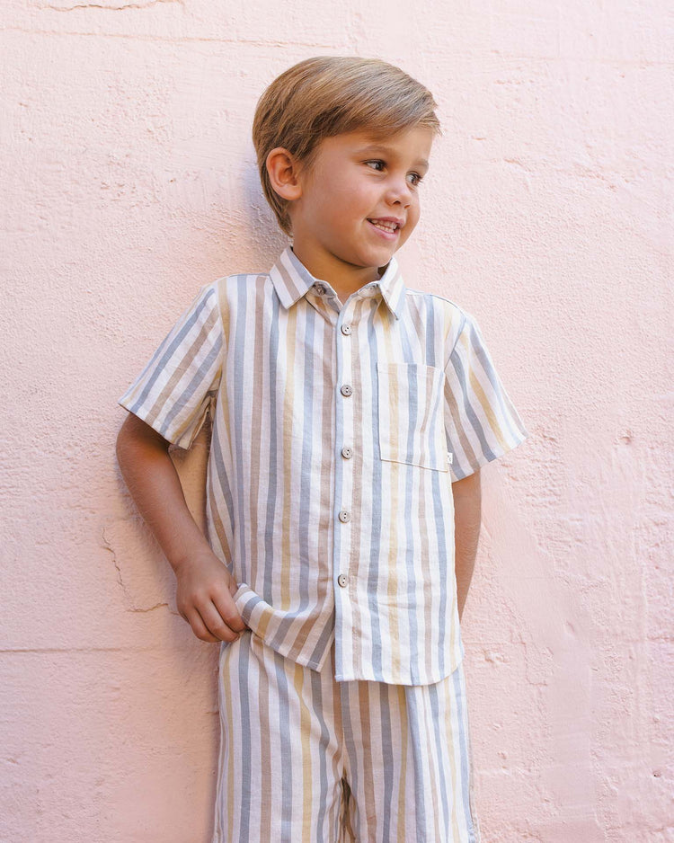 rylee + cru collared short sleeve shirt in valencia stripe kids Little