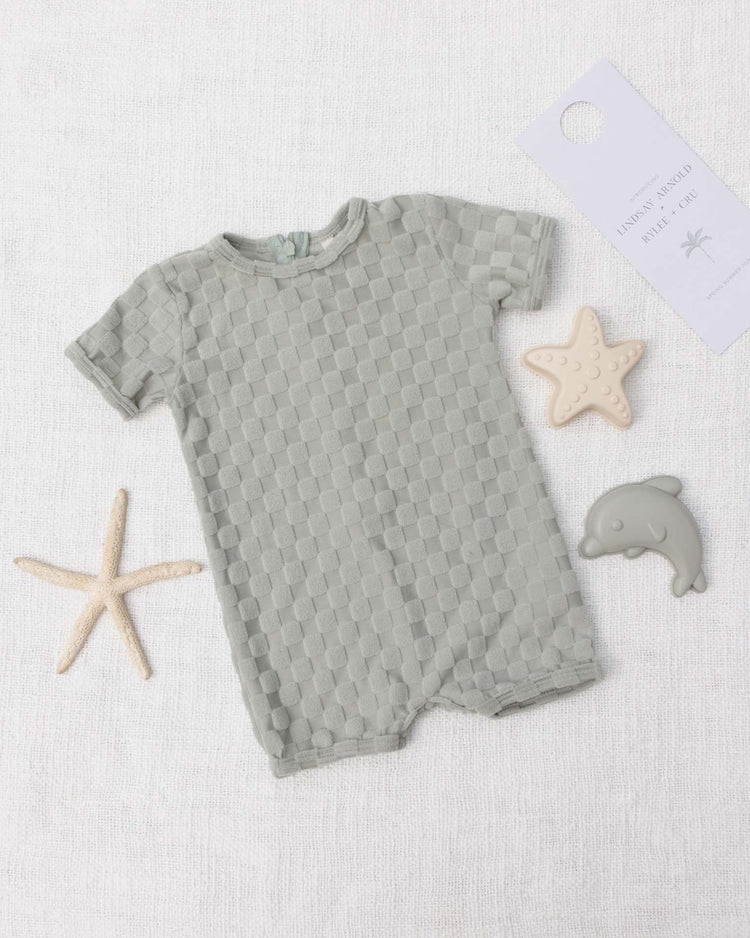 rylee + cru shorty one - piece in sage check kids Little